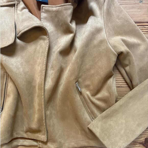 Ookie & LaLa brown tan faux suede open  jacket SIZE M - Picture 2 of 7
